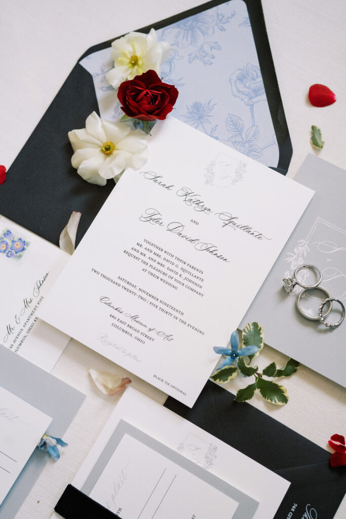 dark wedding invitation suite