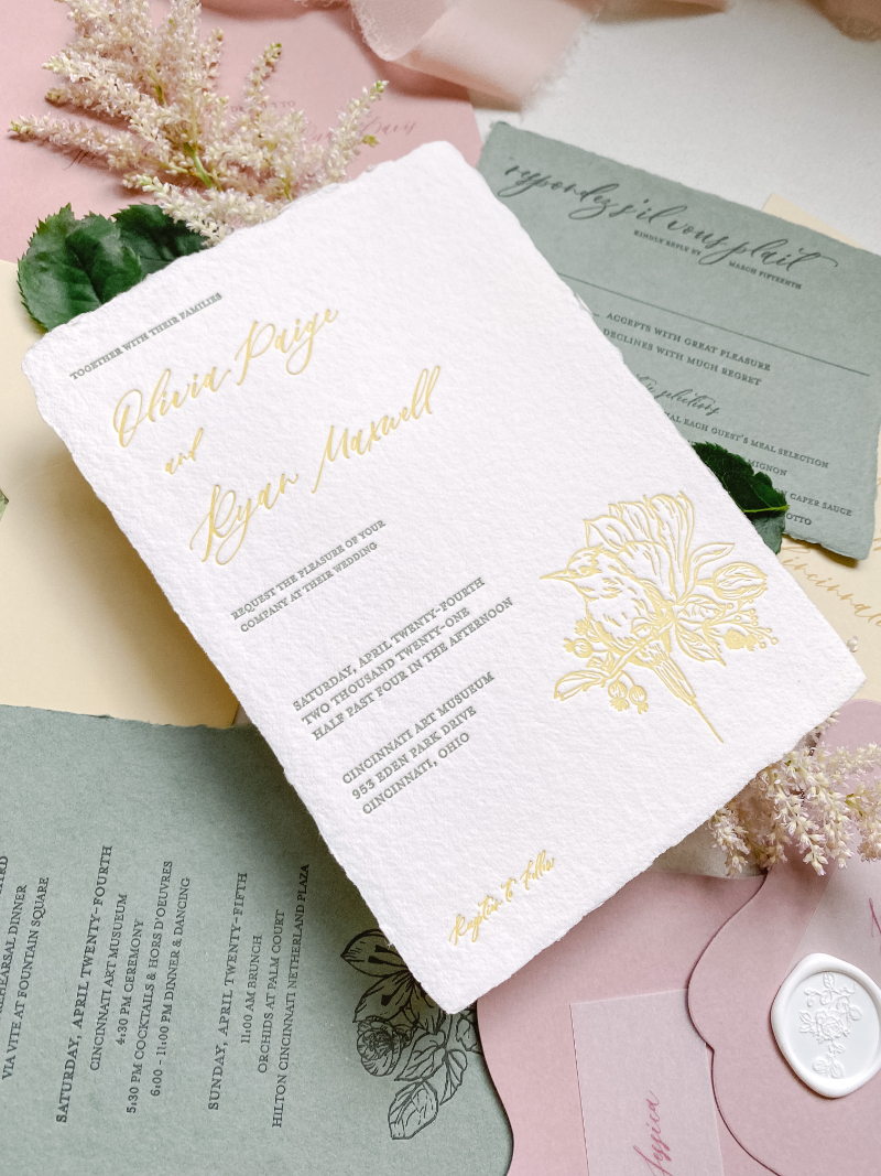 flat lay custom wedding invitation